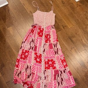 Elegant Patchwork Maxi Dress in Pink and Red